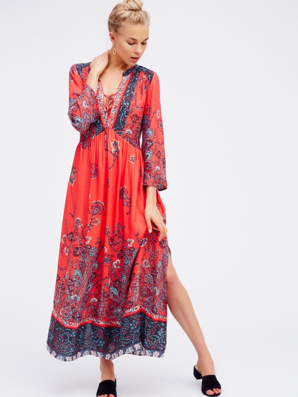 Free People If You Only Knew Maxi Dress Small Red Floral Boho As Seen On Tyra - Picture 1 of 9